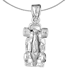Sterling Silver Race Car Pendant (Rhodium or Yellow Gold-plated)