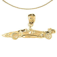 Sterling Silver Race Car Pendant (Rhodium or Yellow Gold-plated)