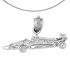 Sterling Silver Race Car Pendant (Rhodium or Yellow Gold-plated)