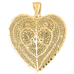 Yellow Gold-plated Silver 3D Filigree Heart Pendant