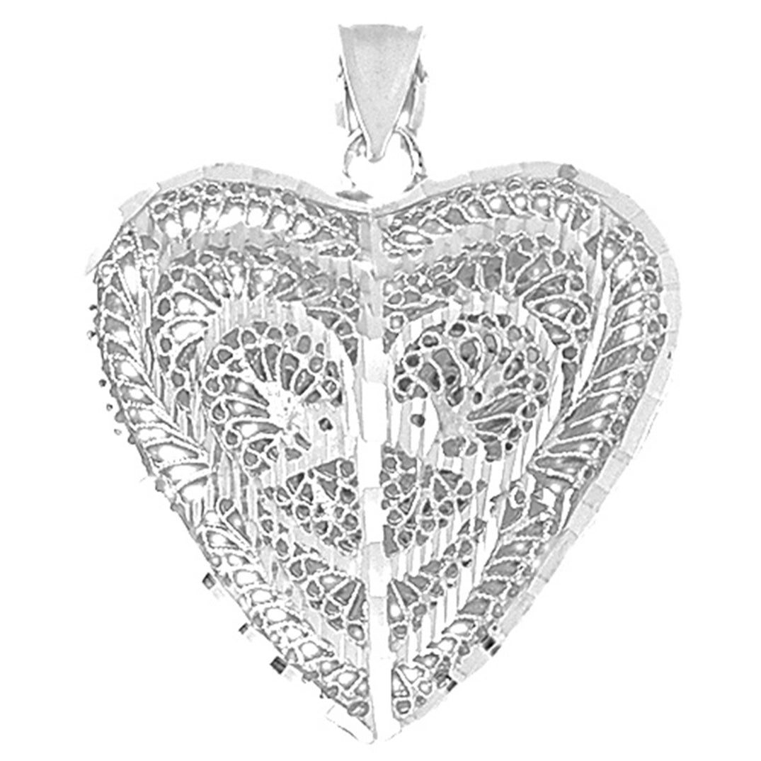 Sterling Silver 3D Filigree Heart Pendant