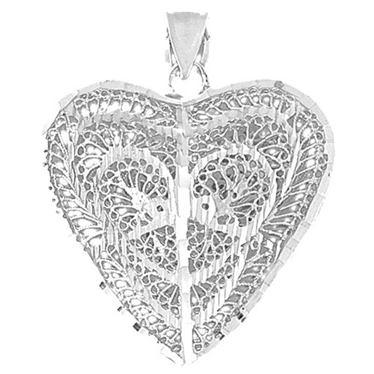 Sterling Silver 3D Filigree Heart Pendant