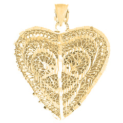 Yellow Gold-plated Silver 3D Filigree Heart Pendant