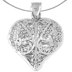 Sterling Silver 3D Filigree Heart Pendant (Rhodium or Yellow Gold-plated)