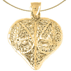 Sterling Silver 3D Filigree Heart Pendant (Rhodium or Yellow Gold-plated)