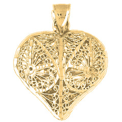 Yellow Gold-plated Silver 3D Filigree Heart Pendant