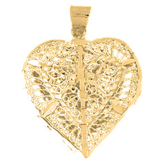 Yellow Gold-plated Silver 3D Filigree Heart Pendant
