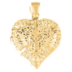 Yellow Gold-plated Silver 3D Filigree Heart Pendant