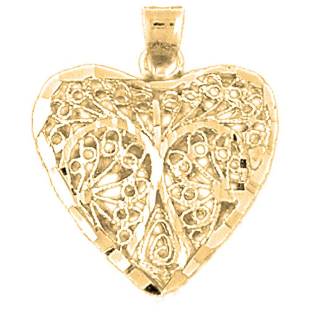 Yellow Gold-plated Silver 3D Filigree Heart Pendant