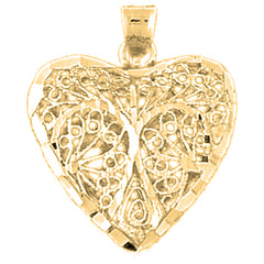 Yellow Gold-plated Silver 3D Filigree Heart Pendant