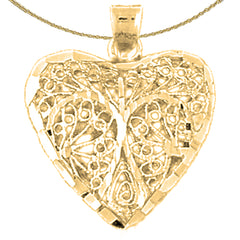 Sterling Silver 3D Filigree Heart Pendant (Rhodium or Yellow Gold-plated)