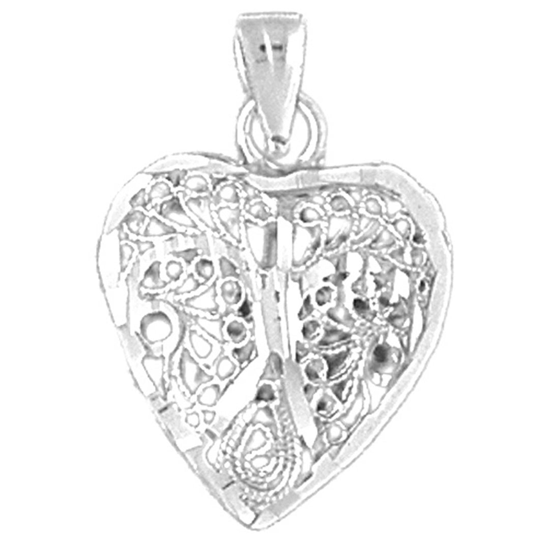 Sterling Silver 3D Filigree Heart Pendant
