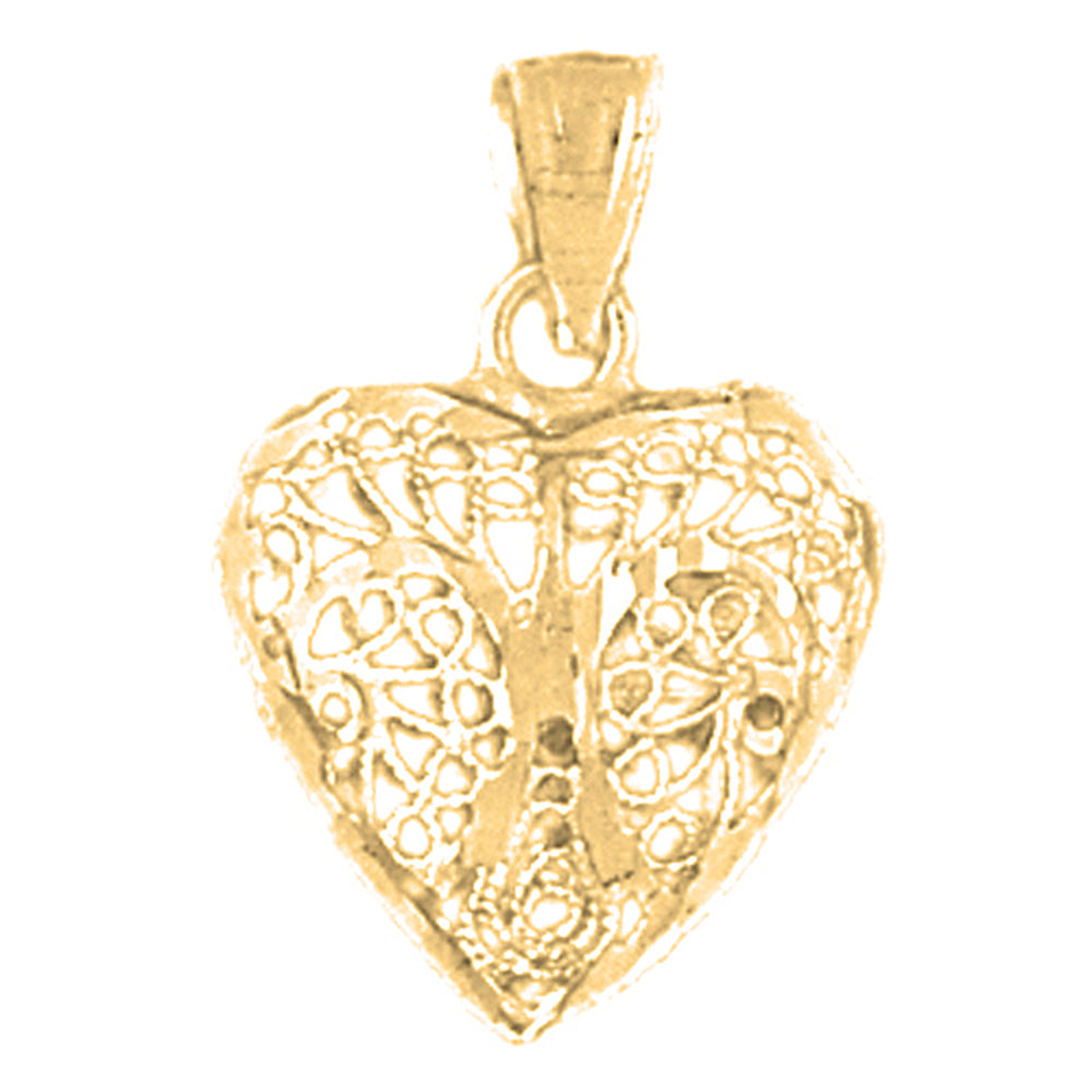 Yellow Gold-plated Silver 3D Filigree Heart Pendant