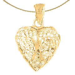 Sterling Silver 3D Filigree Heart Pendant (Rhodium or Yellow Gold-plated)
