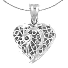 Sterling Silver 3D Filigree Heart Pendant (Rhodium or Yellow Gold-plated)
