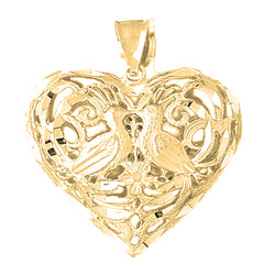 Yellow Gold-plated Silver 3D Filigree Heart Pendant