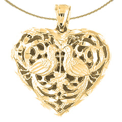 Sterling Silver 3D Filigree Heart Pendant (Rhodium or Yellow Gold-plated)