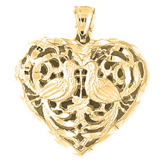 Yellow Gold-plated Silver 3D Filigree Heart Pendant