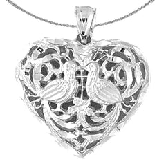 Sterling Silver 3D Filigree Heart Pendant (Rhodium or Yellow Gold-plated)