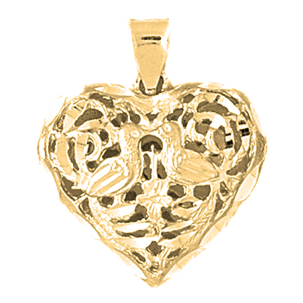 Yellow Gold-plated Silver 3D Filigree Heart Pendant