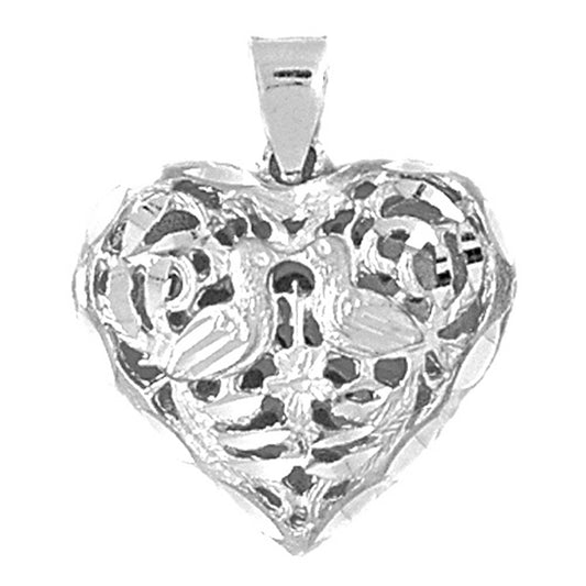 Sterling Silver 3D Filigree Heart Pendant