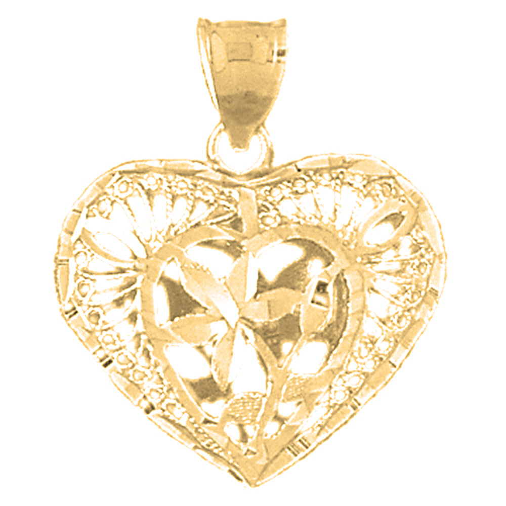 Yellow Gold-plated Silver 3D Filigree Heart Pendant