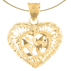 Sterling Silver 3D Filigree Heart Pendant (Rhodium or Yellow Gold-plated)
