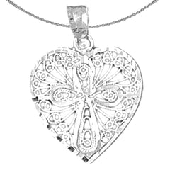 Sterling Silver Heart With Cross Pendant (Rhodium or Yellow Gold-plated)