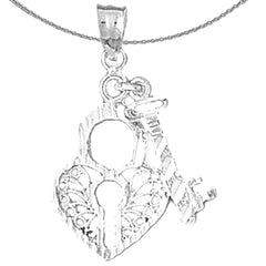 Colgante con llave y candado en forma de corazón de plata de ley (bañado en rodio o oro amarillo)