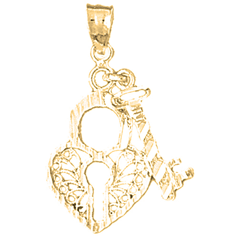 Yellow Gold-plated Silver Heart Lock And Key Pendant