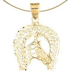 Sterling Silver Horseshoe And Horse Pendant (Rhodium or Yellow Gold-plated)