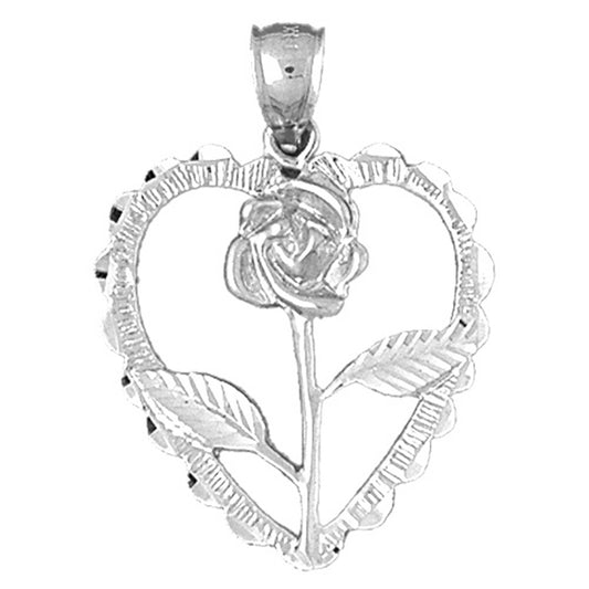 Sterling Silver Heart With Rose Pendant