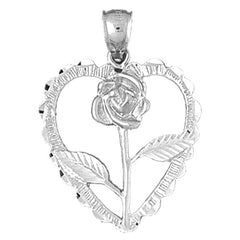 Sterling Silver Heart With Rose Pendant