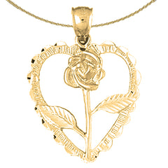 Sterling Silver Heart With Rose Pendant (Rhodium or Yellow Gold-plated)