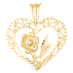 Yellow Gold-plated Silver Heart With Rose Pendant