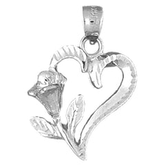 Sterling Silver Heart With Rose Pendant