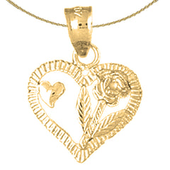 Sterling Silver Heart With Rose Pendant (Rhodium or Yellow Gold-plated)