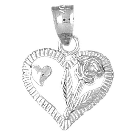 Sterling Silver Heart With Rose Pendant