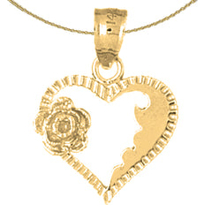 Sterling Silver Heart With Rose Pendant (Rhodium or Yellow Gold-plated)