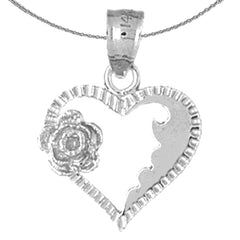 Sterling Silver Heart With Rose Pendant (Rhodium or Yellow Gold-plated)