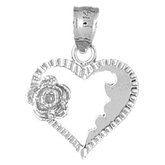 Sterling Silver Heart With Rose Pendant