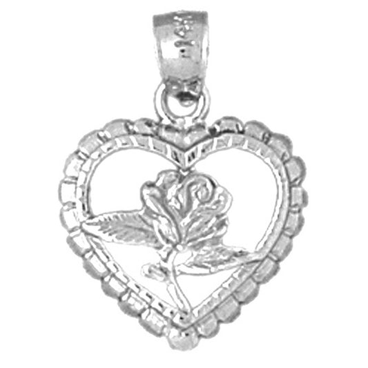Sterling Silver Heart With Rose Pendant