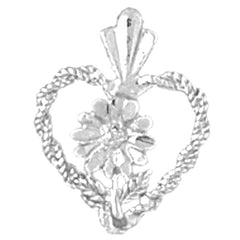 Sterling Silver Heart With Rose Pendant