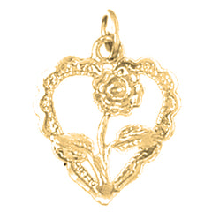 Yellow Gold-plated Silver Heart With Rose Pendant
