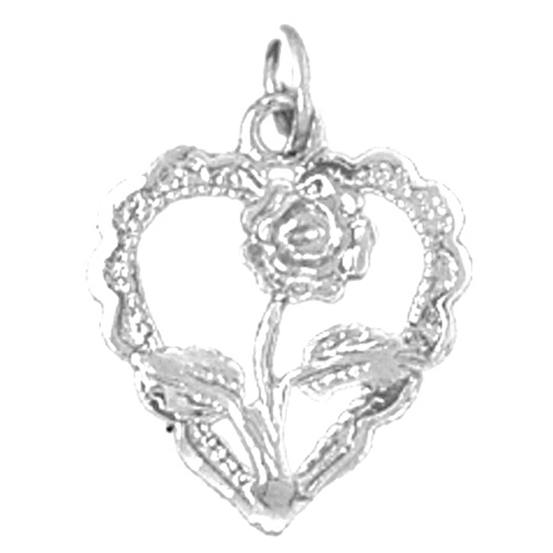 Sterling Silver Heart With Rose Pendant