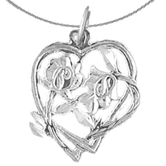 Herzanhänger aus Sterlingsilber mit Rose (rhodiniert oder gelbvergoldet)