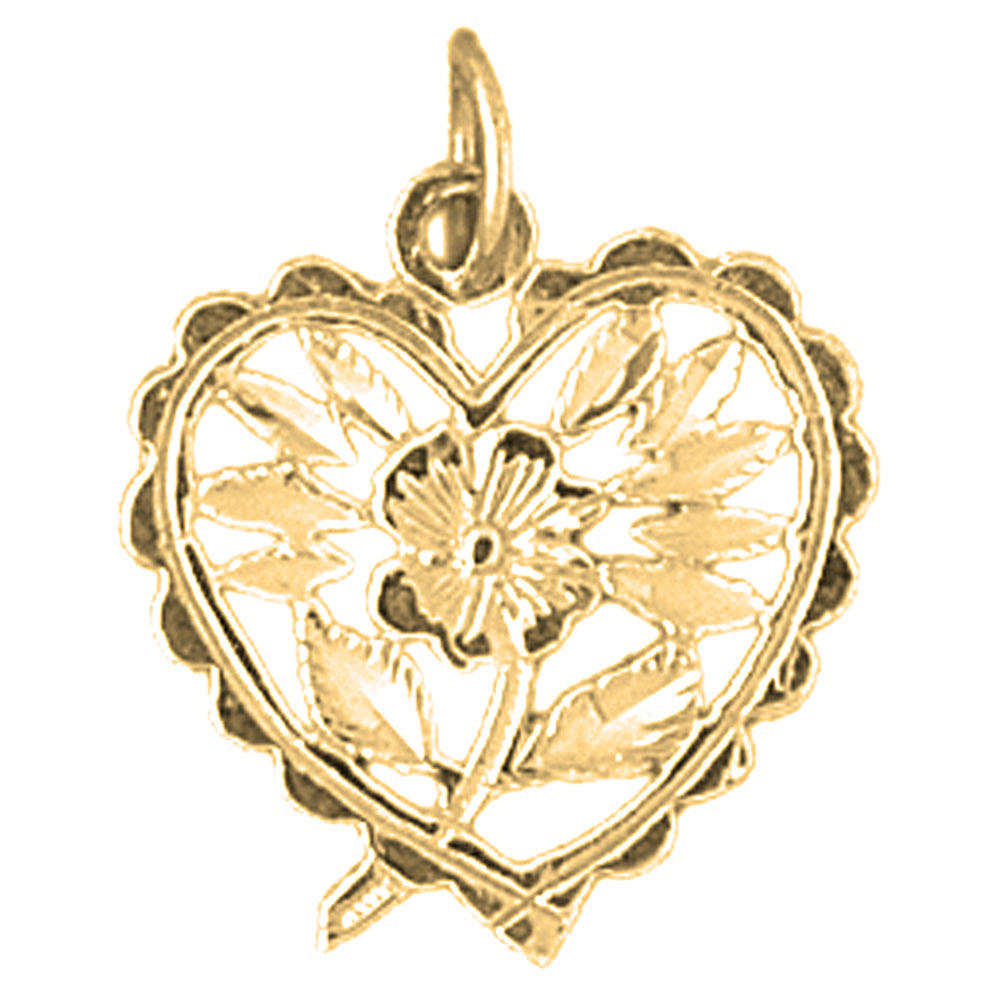 Yellow Gold-plated Silver Heart With Rose Pendant