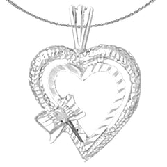 Sterling Silver Heart With Bow Pendant (Rhodium or Yellow Gold-plated)