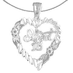Sterling Silver Sweet 16 Heart Pendant (Rhodium or Yellow Gold-plated)