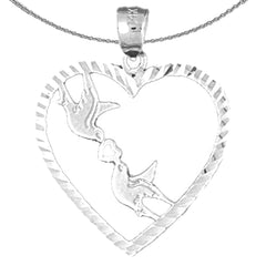 Sterling Silver Love Birds Heart Pendant (Rhodium or Yellow Gold-plated)